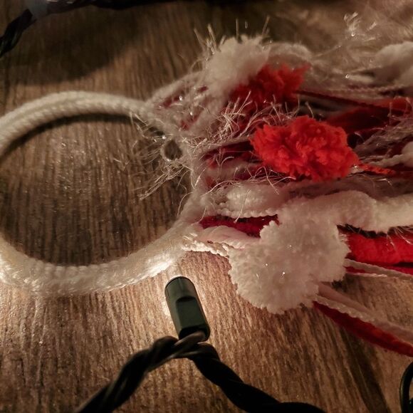 Hand Crafted Boho Wall Hanging Decor or Scarves Red White and Silver set of 4 - Picture 7 of 14